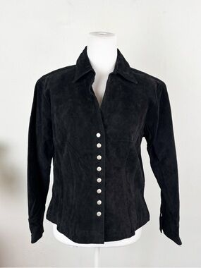 NWT Vintage 90s Coldwater Creek Black Suede Snap Up Jacket Sz M
